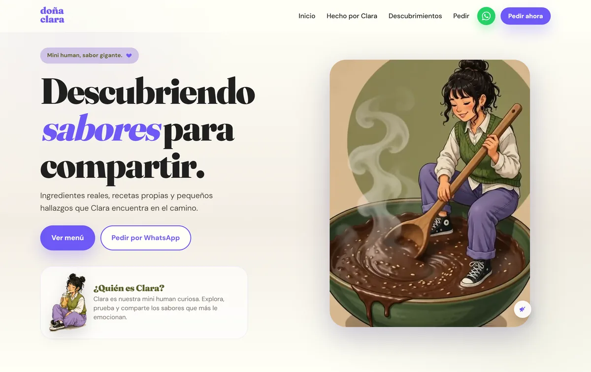 Portada de Doña Clara con acceso al menú y a pedidos
